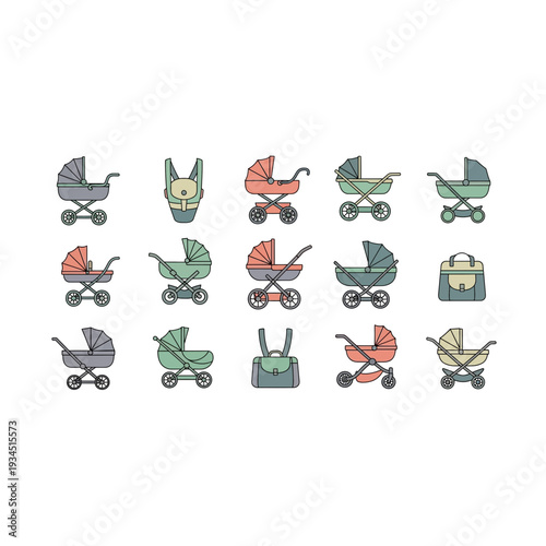 Vintage Style Baby Stroller and Nursery Accessory Icons