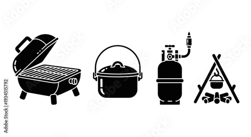 Black icons of barbecue grill equipment.