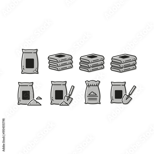 Construction Cement Sack and Shovel Illustration Set