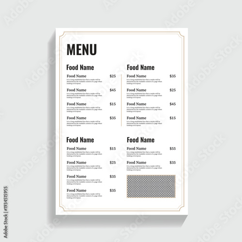Restaurant Menu Template With Food Items and Pricing