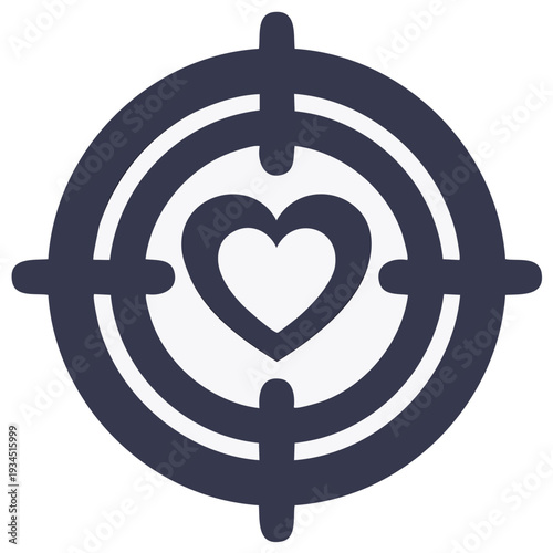 Heart in crosshairs symbol illustration. Love target vector icon for romance, passion, and Valentine's design.