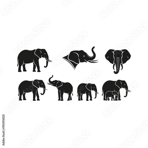 Majestic Elephant Silhouette Poses and Wildlife Vector Icons