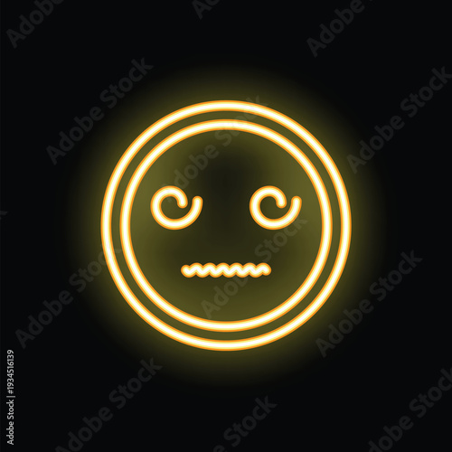 Yellow neon light showing a suspicious emoticon with mouth and eyes expressing discontent