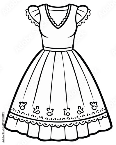Elegant dress drawing vintage style with decorative details