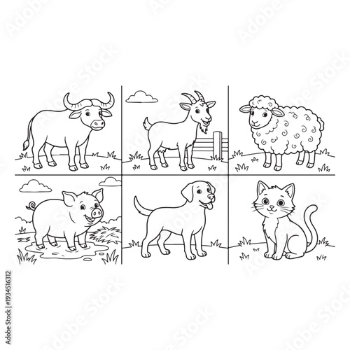 Animals Coloring Page Designs Black and White animal Illustration Outline Illustrations Collection  Animals Clipart Bundle 