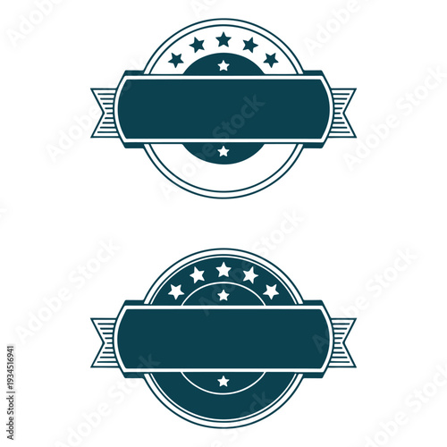 Elegant badge seal with ribbon and stars - minimalist vector design