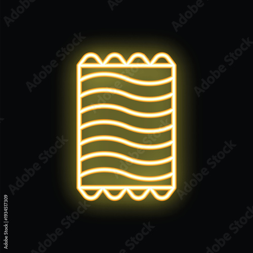 Glowing neon icon of a towel hanging for drying, ideal for spa, bathroom, and hygiene related designs