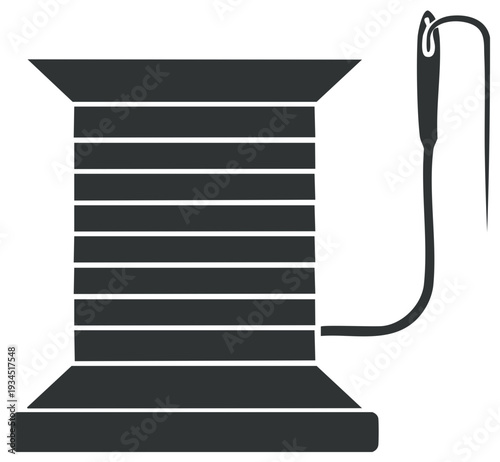 Minimalist Illustration of a Thread Spool with a Needle for Sewing Craft Projects