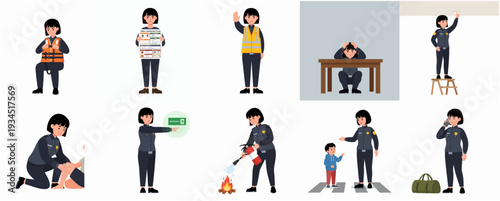 Flat Cartoon Style Illustration Various Occupation and Action with Woman Character Set