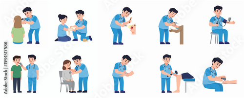 Cartoon Illustration Doctor Checking Patient Condition Medical Checkup Health Care Scene