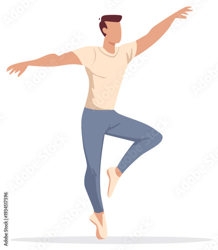 Man performing ballet pose with arms outstretched and one leg bent