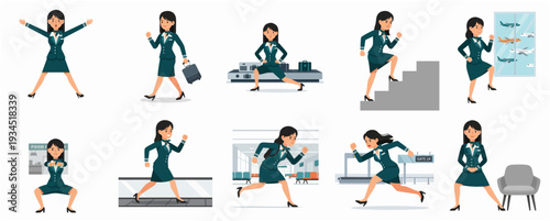 Flat Illustration Businesswoman Doing Various Activities Inside and Outside Office Building