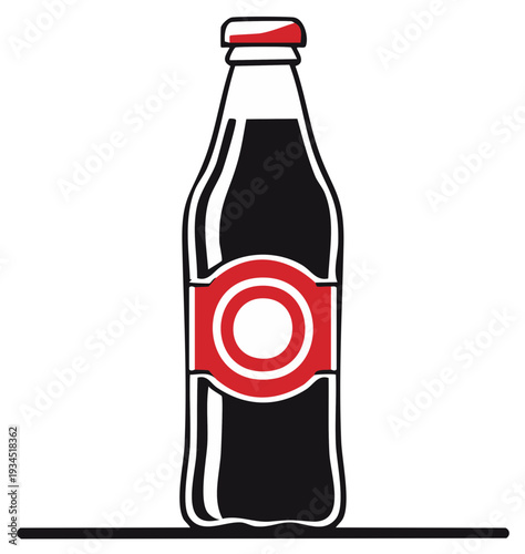 Refreshing dark beverage bottle with a distinct red cap and circular label vector illustration