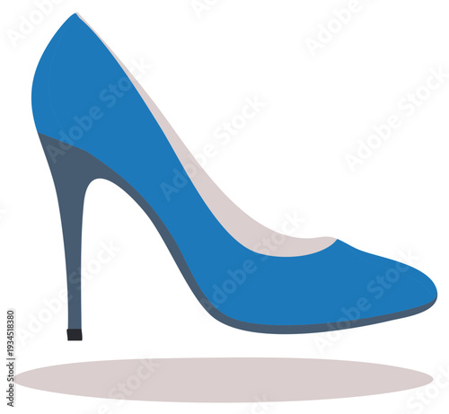 Elegant blue high heel shoe with a pointed toe and slender stiletto heel