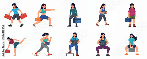 Flat Illustration Man Character Worker with Cardboard Box Stack Collection