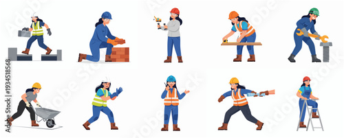 Cartoon Character Opening or Closing Various Gates and Fences Illustration