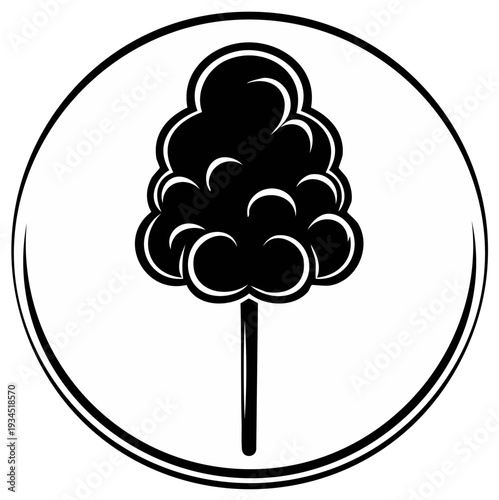 Cotton candy isolated on white background in a circle, monochrome sweet treat design, simple outline style for cards and banners or candy store elements