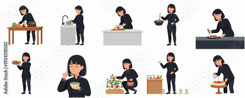 Flat Style Character Man Doing Various Activities in Rainy Weather Illustration