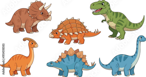 Cartoon Dinosaur Vector Illustrations – T-Rex, Triceratops, Stegosaurus, and More
