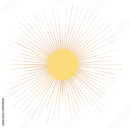 Golden sunburst illustration with light rays in a radial pattern on white