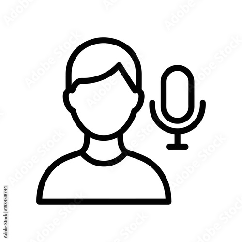 Person Speaking into Microphone Icon Simple Line Art