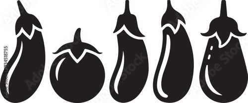 Various shapes of eggplant vector illustration, healthy vegetable food icon set
