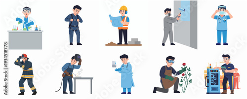 Flat Cartoon Various Professions People Working in Different Industries