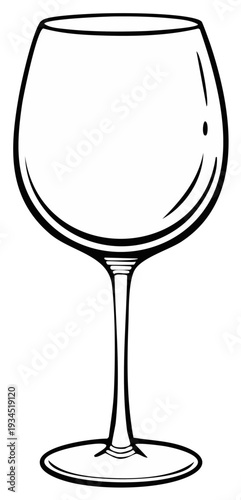 Elegant wineglass illustration with stem and base, contour drawing style for menu or logo design