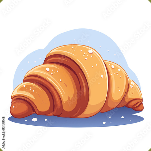Vector illustration of a flaky golden croissant with crispy layers and crumbs, isolated on a white background
