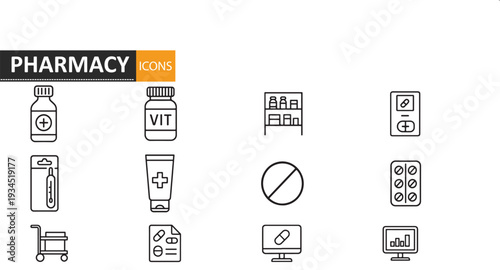 Pharmacy icons and medication symbols
