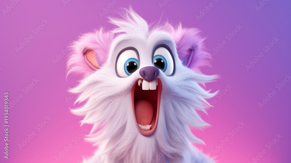 Obraz premium Fluffy cartoon monster yelling surprised expression