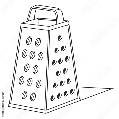 Kitchen grater for shredding cheese, vegetables, and fruits, metal tool with multiple grating surfaces and handle, essential kitchenware for food preparation