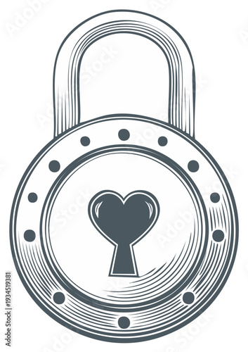 Vintage Heart Padlock Illustration Symbolizing Love Security and Protection
