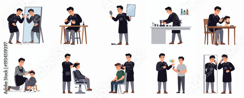 Flat Design Hairdresser Activities and Services Set with Various Scene Illustration