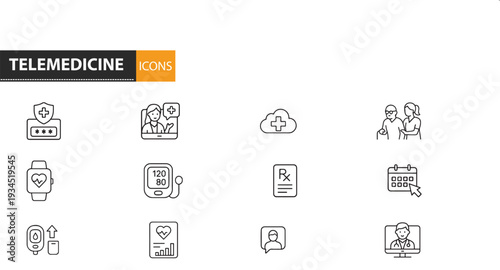 Telemedicine icons set for online healthcare and medical services
