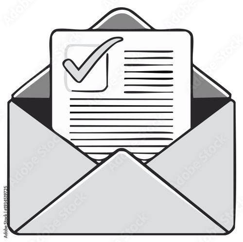 Paper with Check Mark Inside an Open Envelope Letter Graphic Vector Illustration