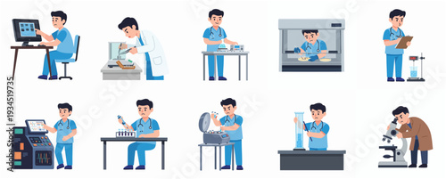 Cartoon Style Diverse Researcher Medical Professional Doing Experiment Illustration