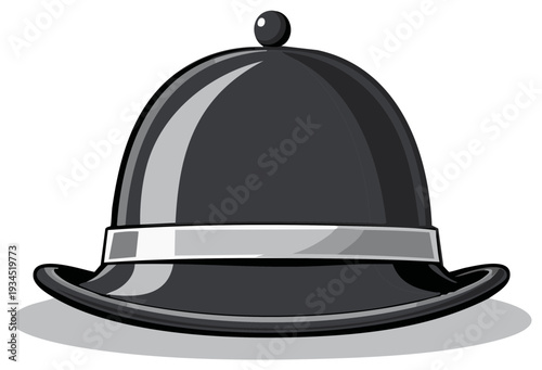 Cartoon black bowler hat with gray band vector illustration for stock, design.