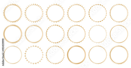 round decorative frames in golden tones. border with delicate floral and ornamental details. For logos, invitations, wedding stationery, labels, certificates, branding