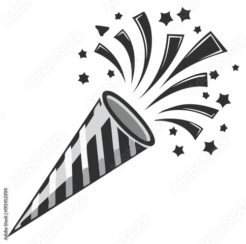 Festive party popper releasing stars and confetti an exciting celebration vector illustration