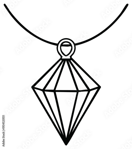 Geometric pendant necklace with diamond shape, simple line art style.