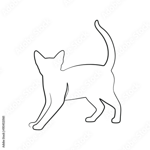 Stretching Cat Outline Vector Minimalist Feline Pose Line Art Drawing