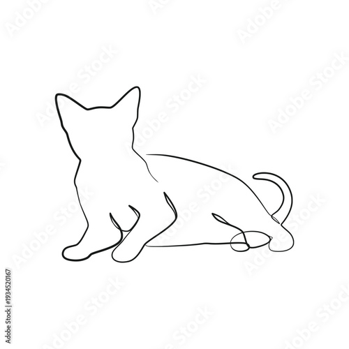 Resting Cat Lying Down Minimalist Continuous Line Vector Illustration