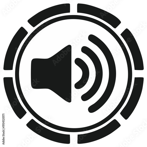 Sound Icon with Volume Waves in Circle with Bars Audio Signal Black and White