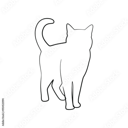 Walking Cat Back View Line Drawing Minimalist Vector Pet Illustration