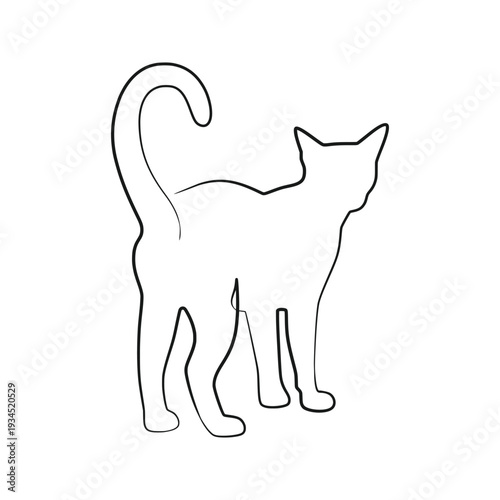 Cat Standing Side Profile View Continuous Line Art Vector Illustration