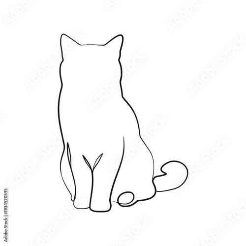 Cat Sitting Back View Minimalist Outline Drawing for Pet Products
