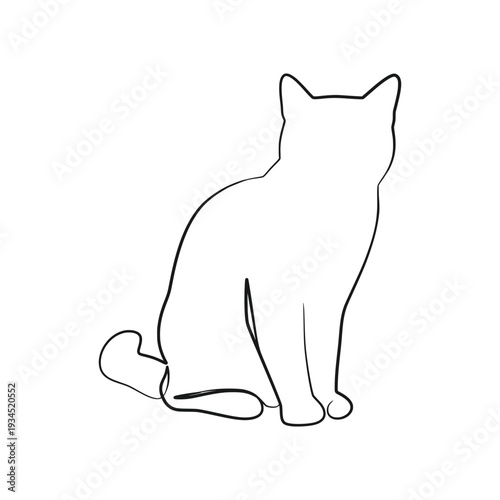 Relaxed Sitting Cat Side View Simple Line Art Vector Illustration