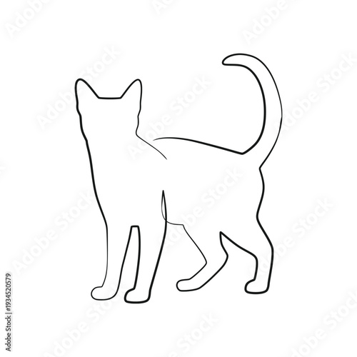 Cat Walking Outline Vector Continuous Line Art Minimalist Illustration