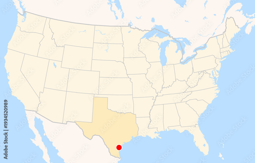 Fototapeta premium Location Map of Corpus Christi Int. Airport (Corpus Christi, Texas, USA). IATA-code: CRP. No labels at all.